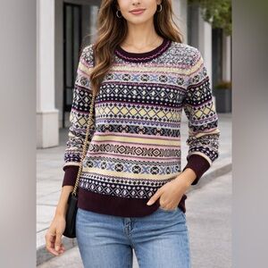 J Crew Sequin Fair Isle Lambswool Sweater Women’s Size Medium